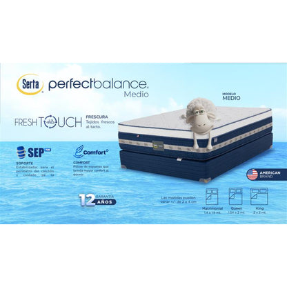 Cama SERTA Perfect Balance modelo Medio, vista frontal con textura Fresh Touch
