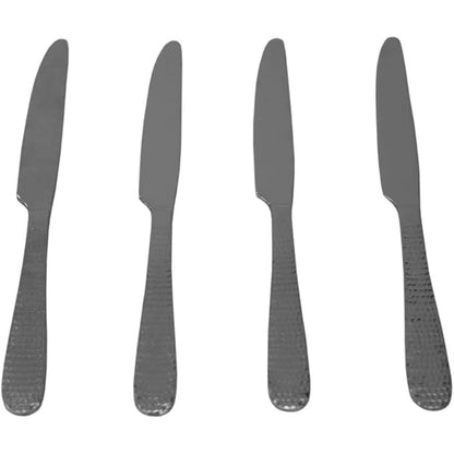 set cuchillos de cocina acero inoxidable, vista frontal, utensilios de cocina