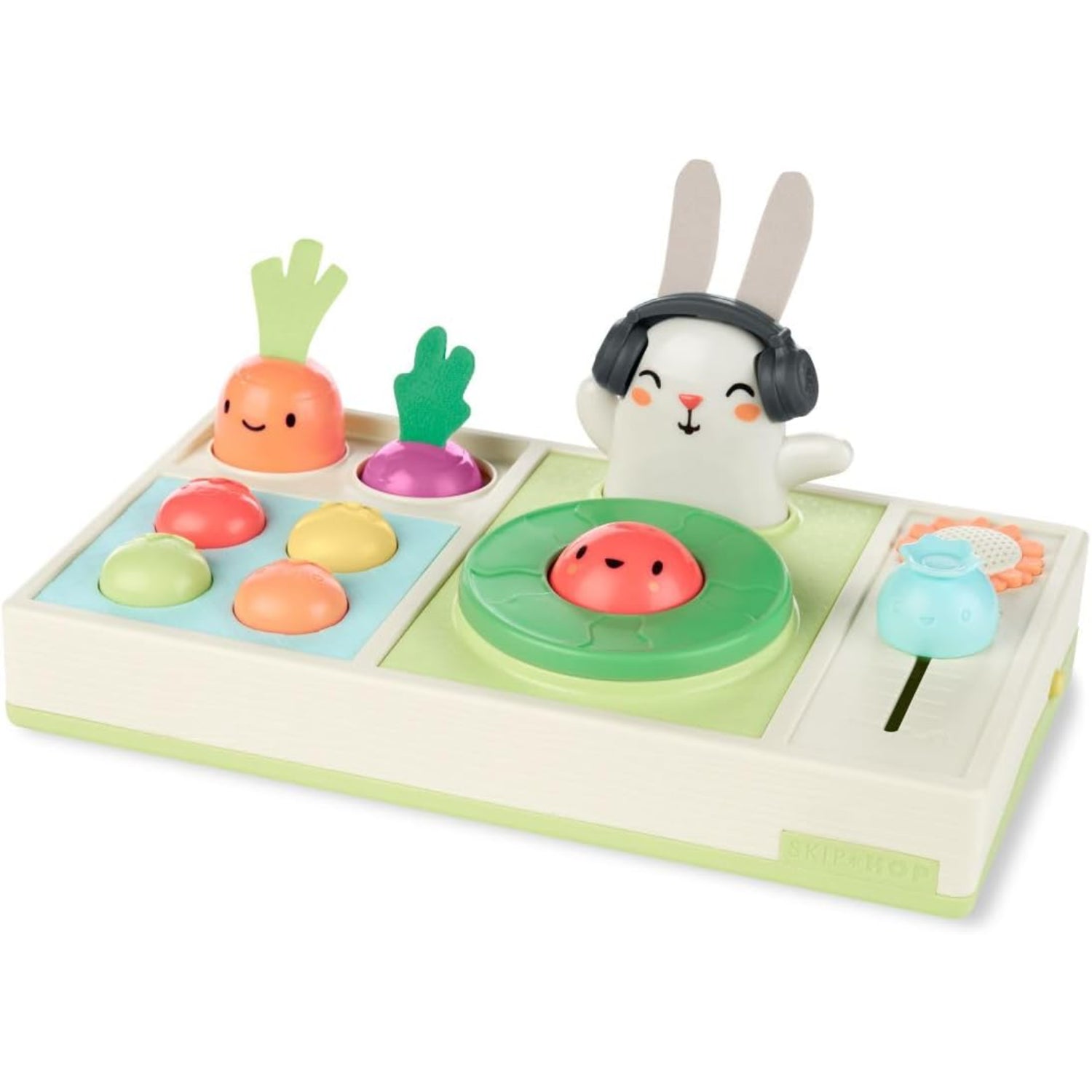 set de dj con conejito feliz, juguetes coloridos, playtime creativo