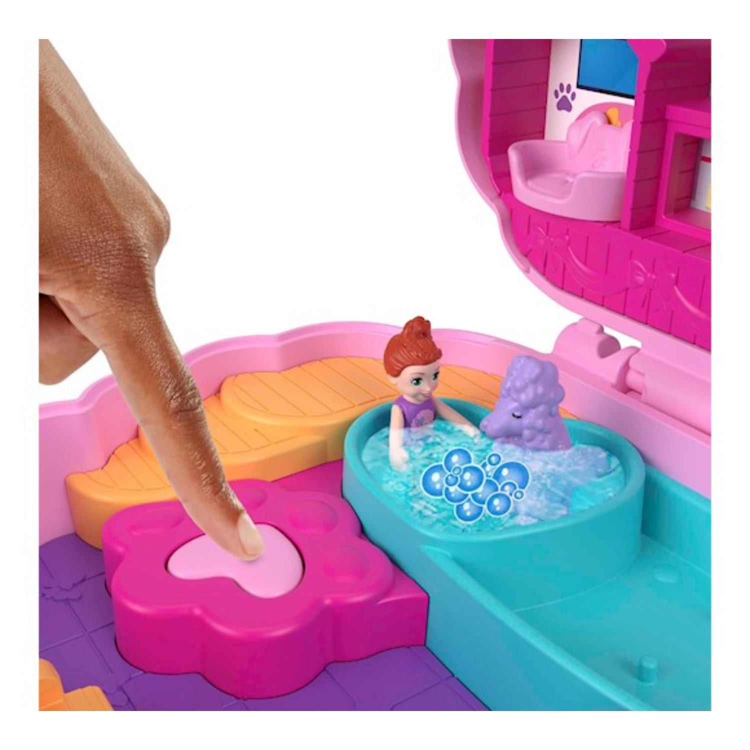 set juego de mesa, color rosa, vista de manos jugando en la piscina