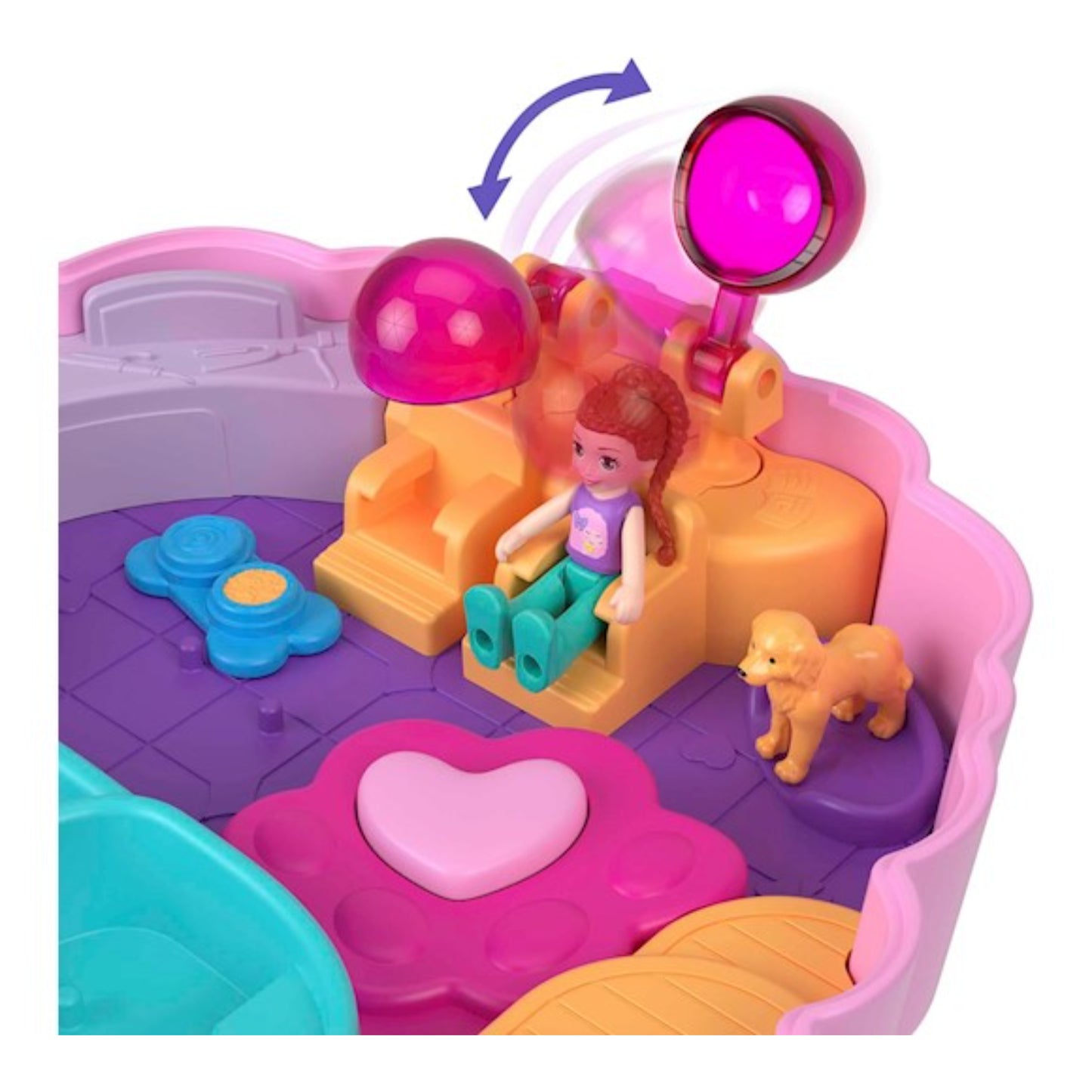 set juego de mesa colorido con muñeca y accesorios en vista frontal