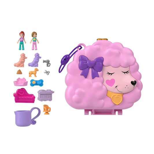Juego de mesa de Mattel, poodle rosa, vista frontal con figuras y accesorios