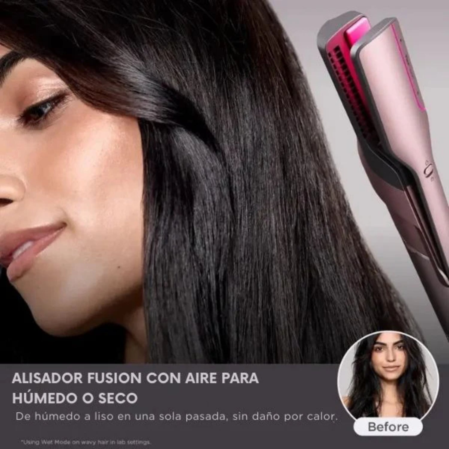 Multiestilizador Shark FlexFusion HD641S en acción alisando el cabello húmedo o seco con resultados brillantes