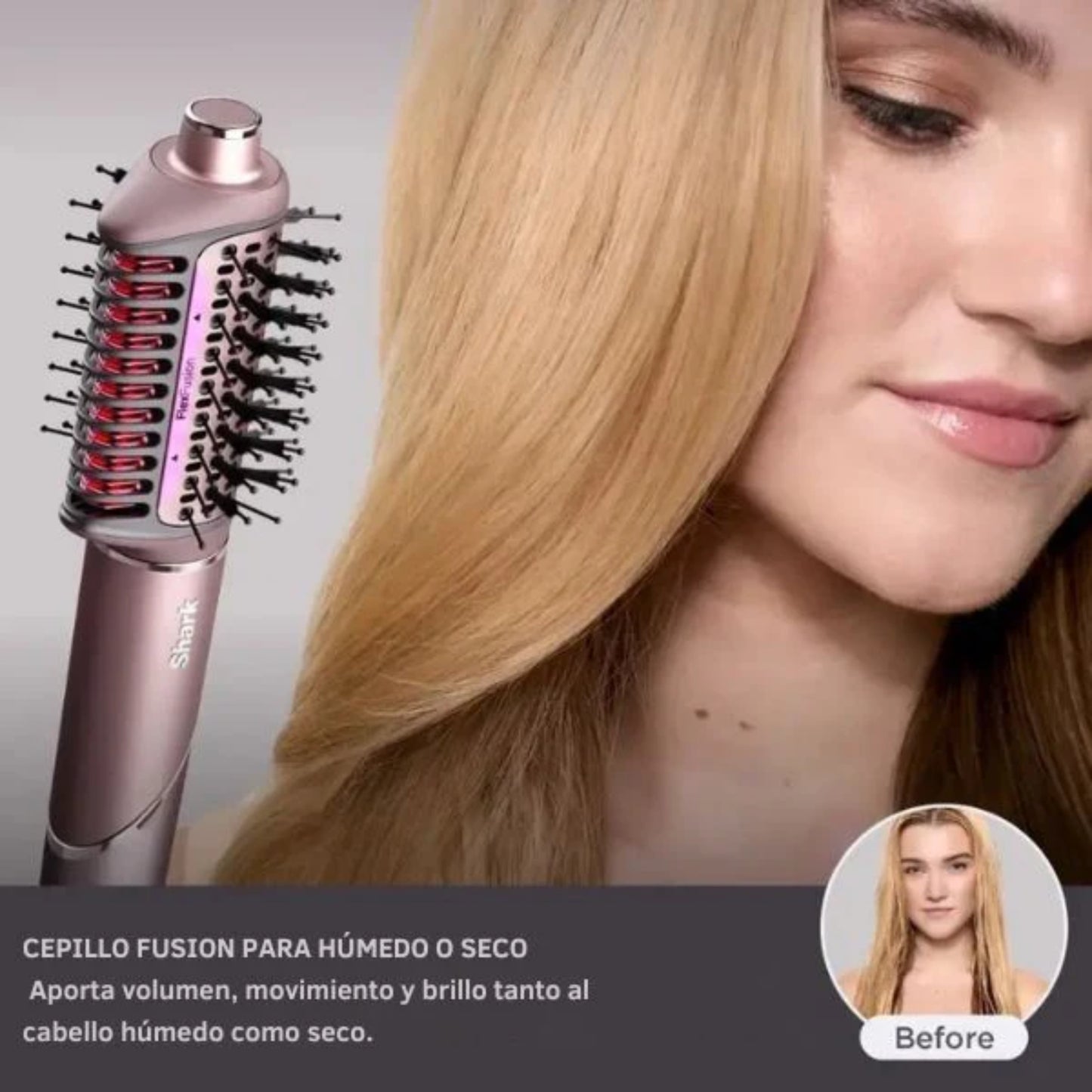 Multiestilizador Shark FlexFusion HD641S en uso, creando volumen y brillo en cabello húmedo o seco