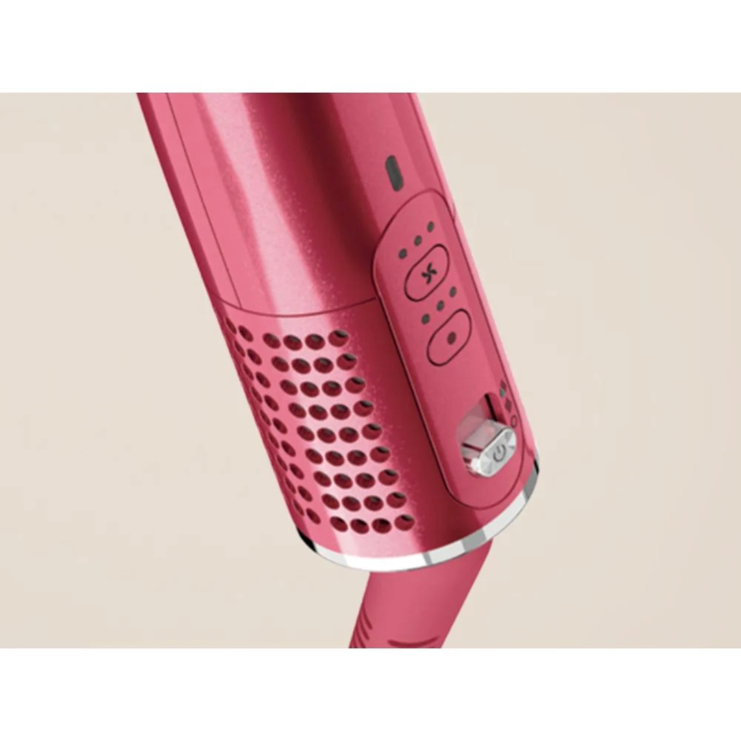 Secador rosa de SHARK, vista lateral, botones de ajuste visibles