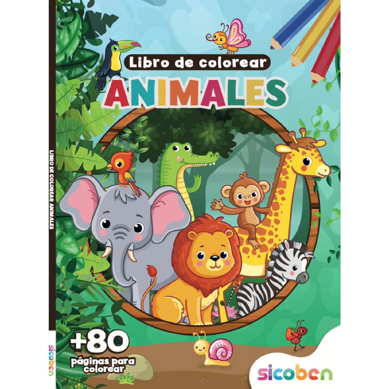 Libro para colorear animales, colorido, portada con ilustraciones divertidas