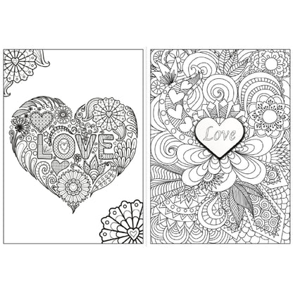 Libro para colorear con diseños de amor en blanco y negro, ideal para relajación