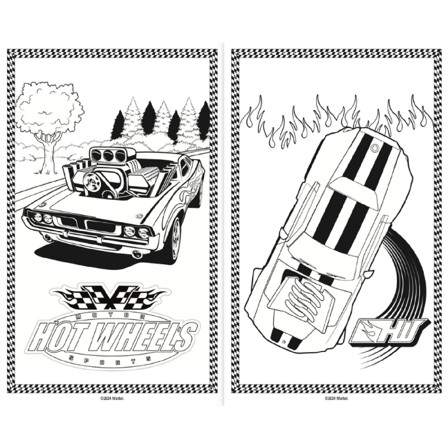 Libro para colorear Hot Wheels con coches deportivos en dos páginas