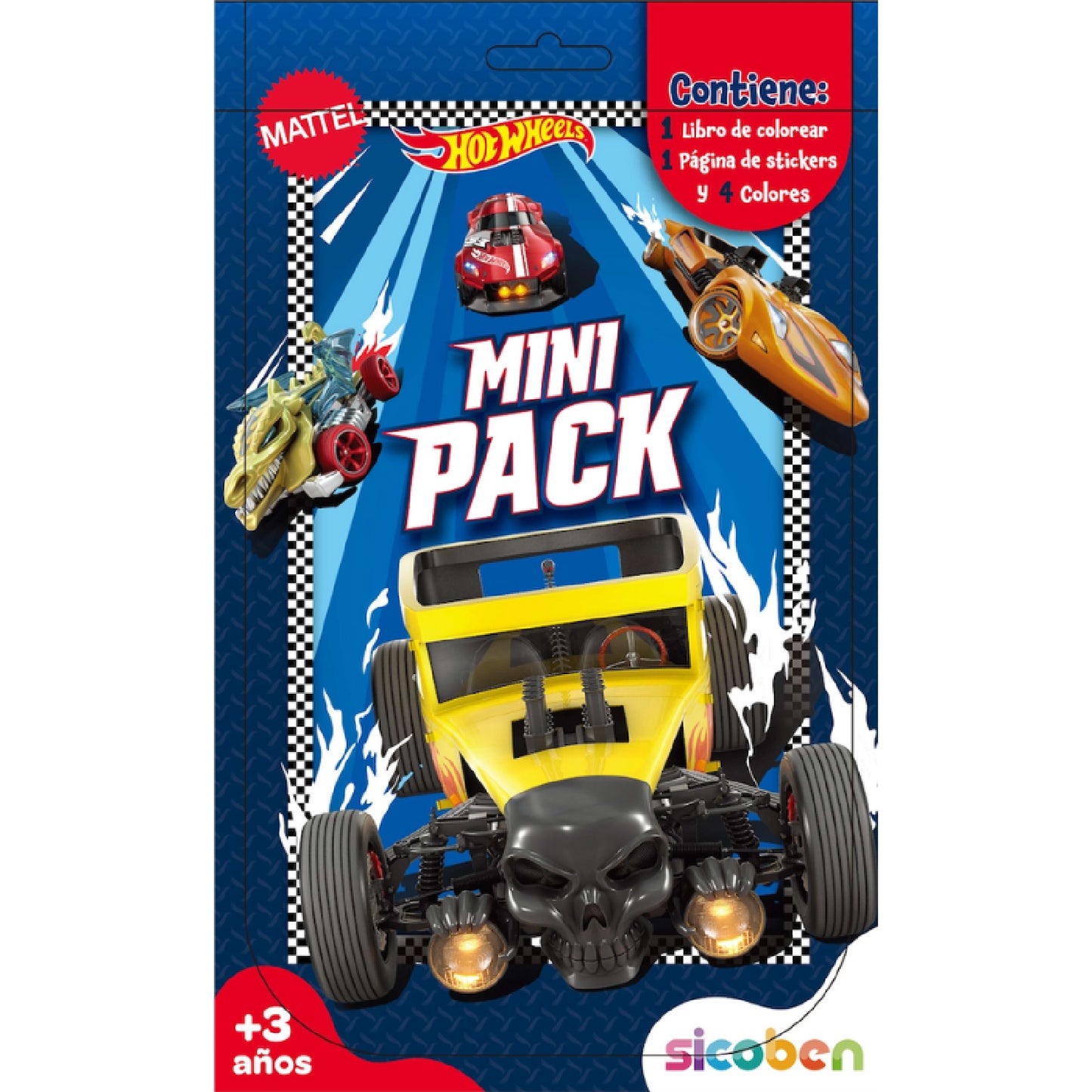 Libro para colorear Hot Wheels, colores vibrantes, incluye stickers y mini autos