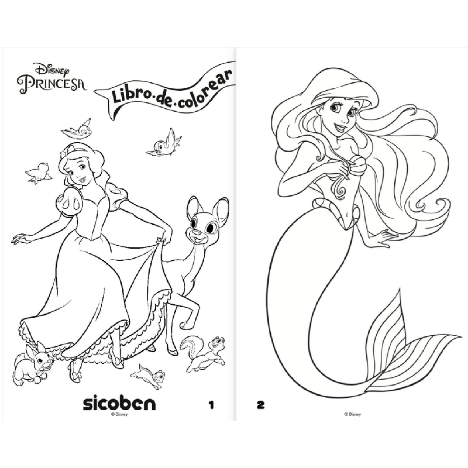 Libro para colorear de Disney con princesas y animales, vista frontal