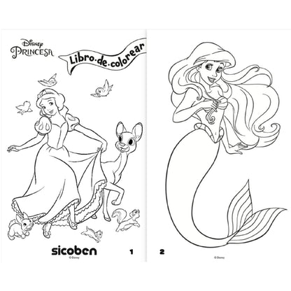 Libro para colorear de Disney con princesas y animales, vista frontal