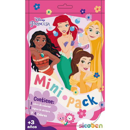 Libro para colorear Disney Princesas, mini pack con stickers y 4 colores