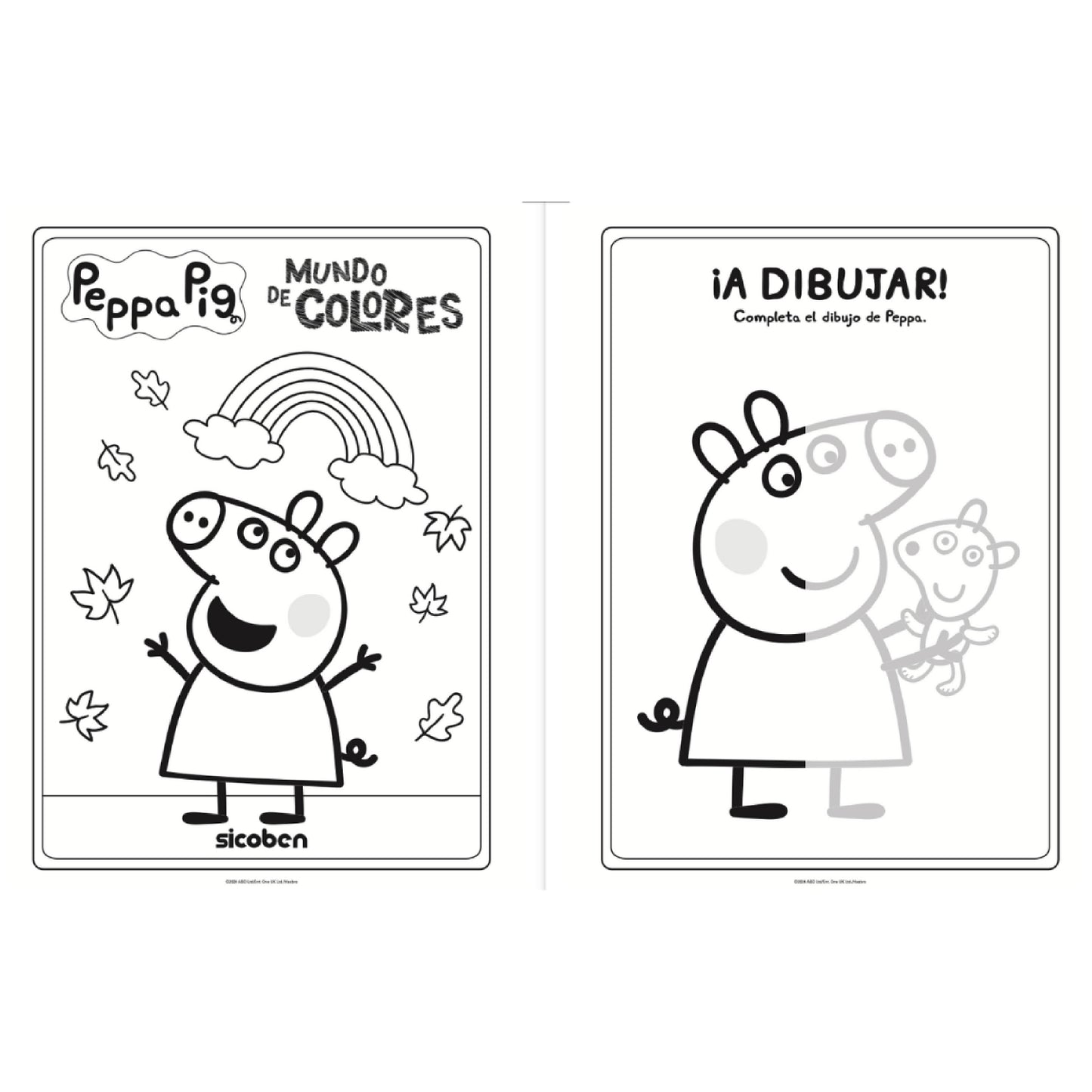 Libro para colorear Peppa Pig, estilo divertido, incluye actividades interactivas.
