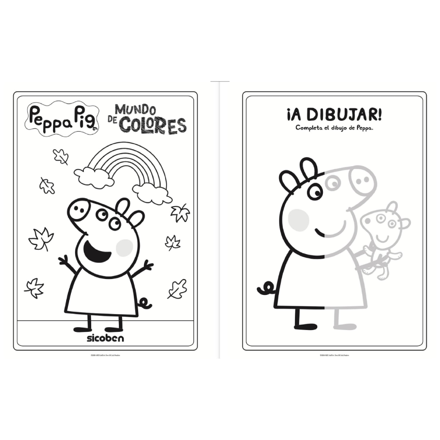 Libro para colorear Peppa Pig, estilo divertido, incluye actividades interactivas.