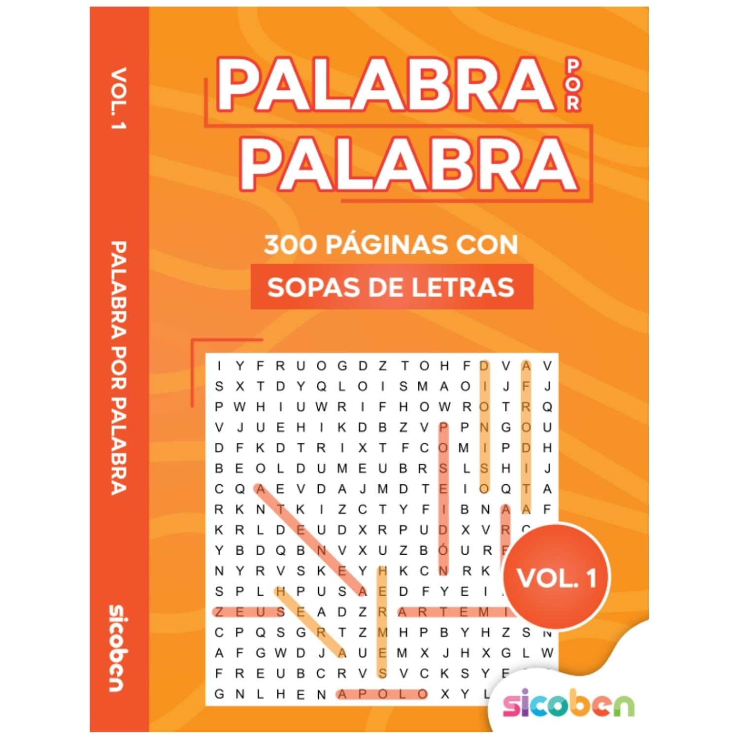 Libro de sopas de letras Palabra por Palabra volumen 1, portada color naranja