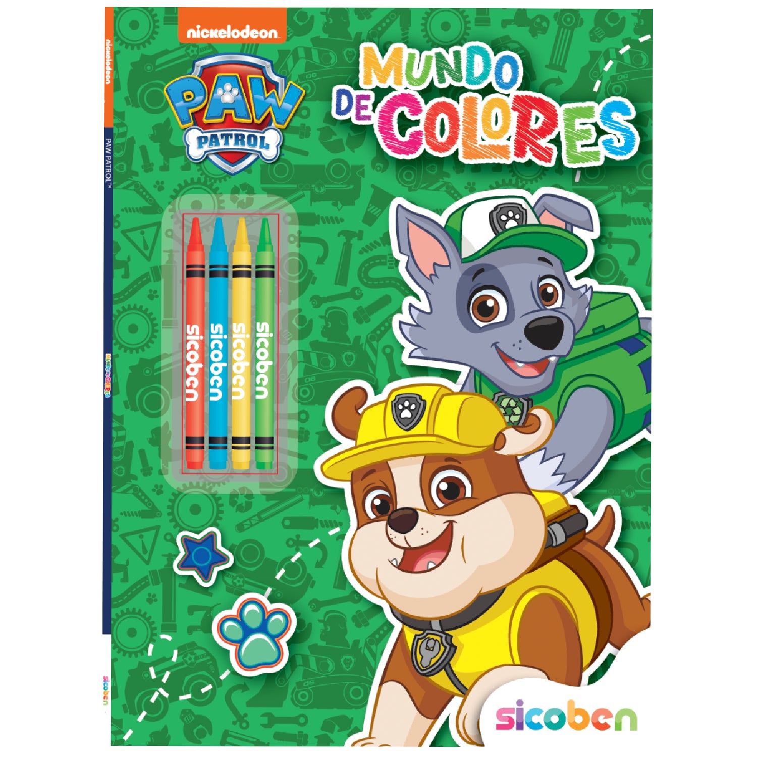 Cuaderno de colorear Paw Patrol con crayones, ilustraciones de personajes coloridos