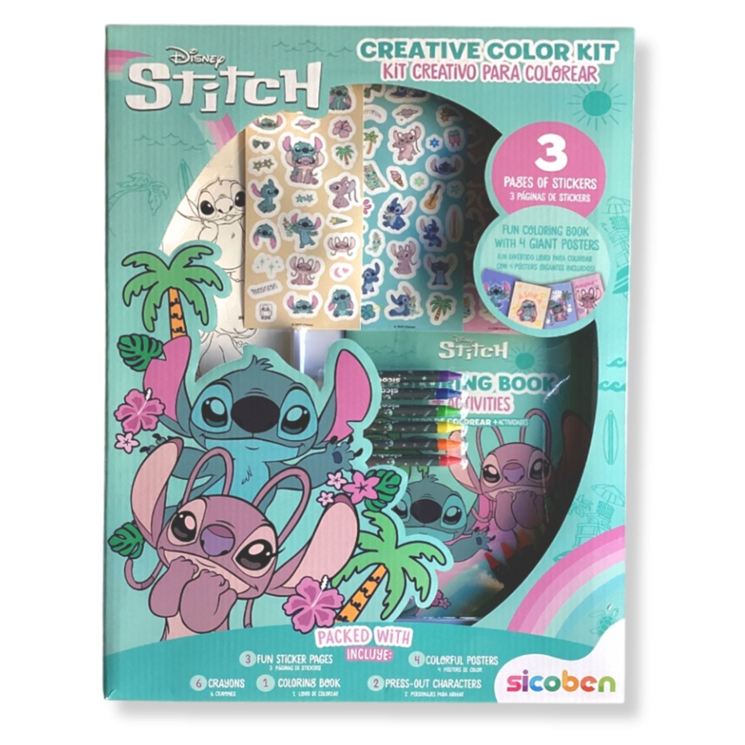 Kit creativo de Disney Stitch con libro para colorear, pegatinas y póster gigante