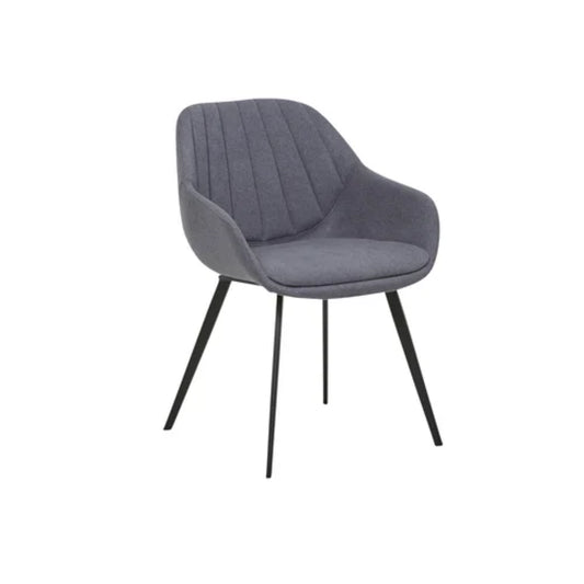 silla con respaldo alto gris de tela, vista lateral, hogar