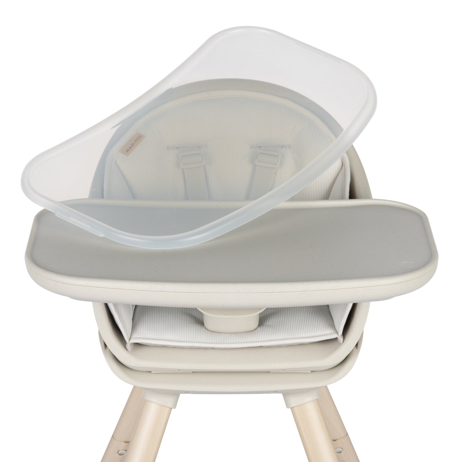 Silla de comer MAXI COSI gris, vista superior con bandeja extraíble