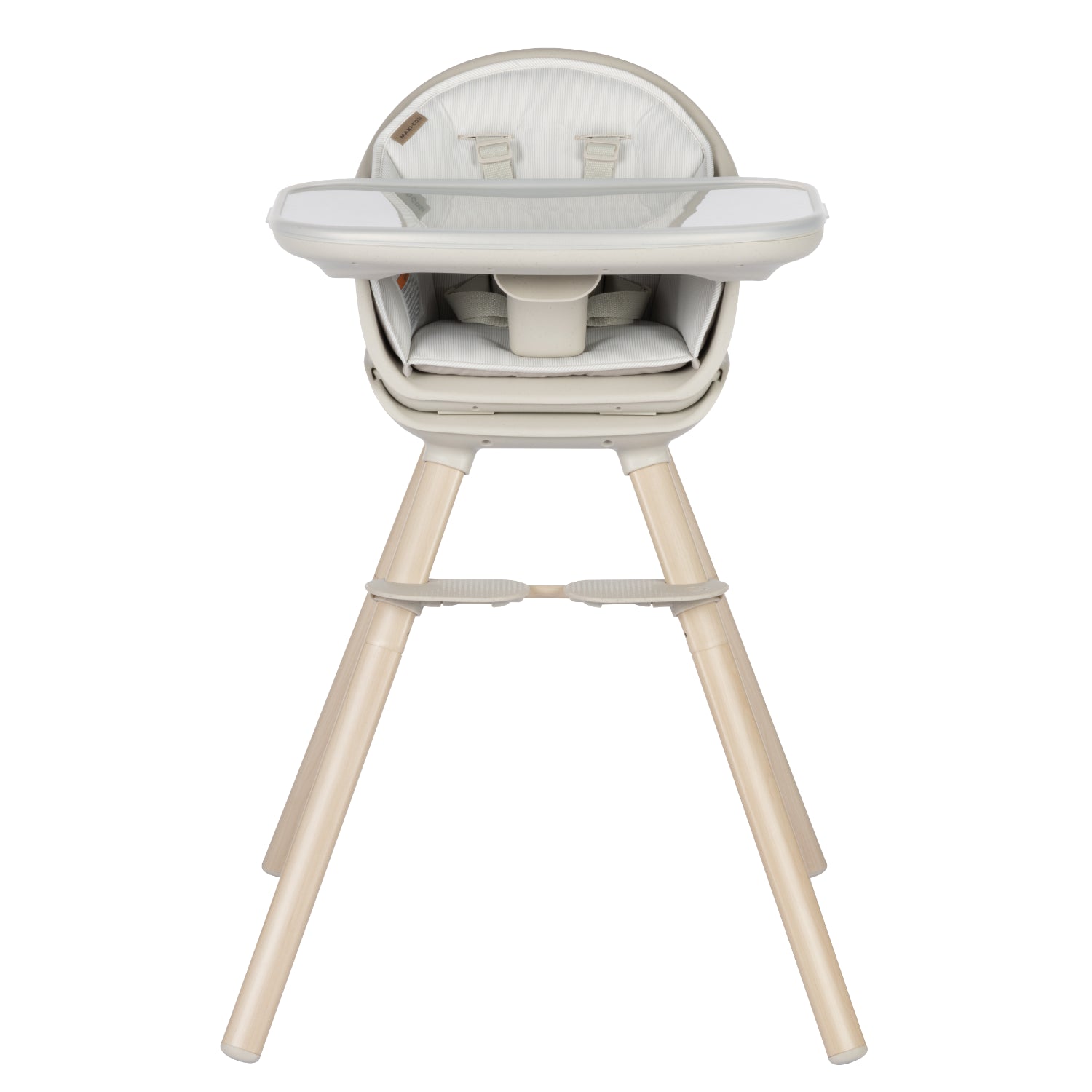 Silla de comer MAXI COSI gris, vista frontal, ideal para alimentación infantil.