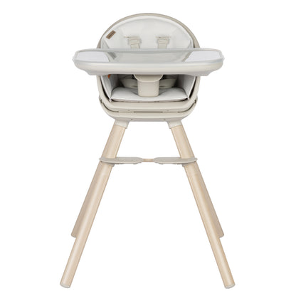 Silla de comer MAXI COSI gris, vista frontal, ideal para alimentación infantil.