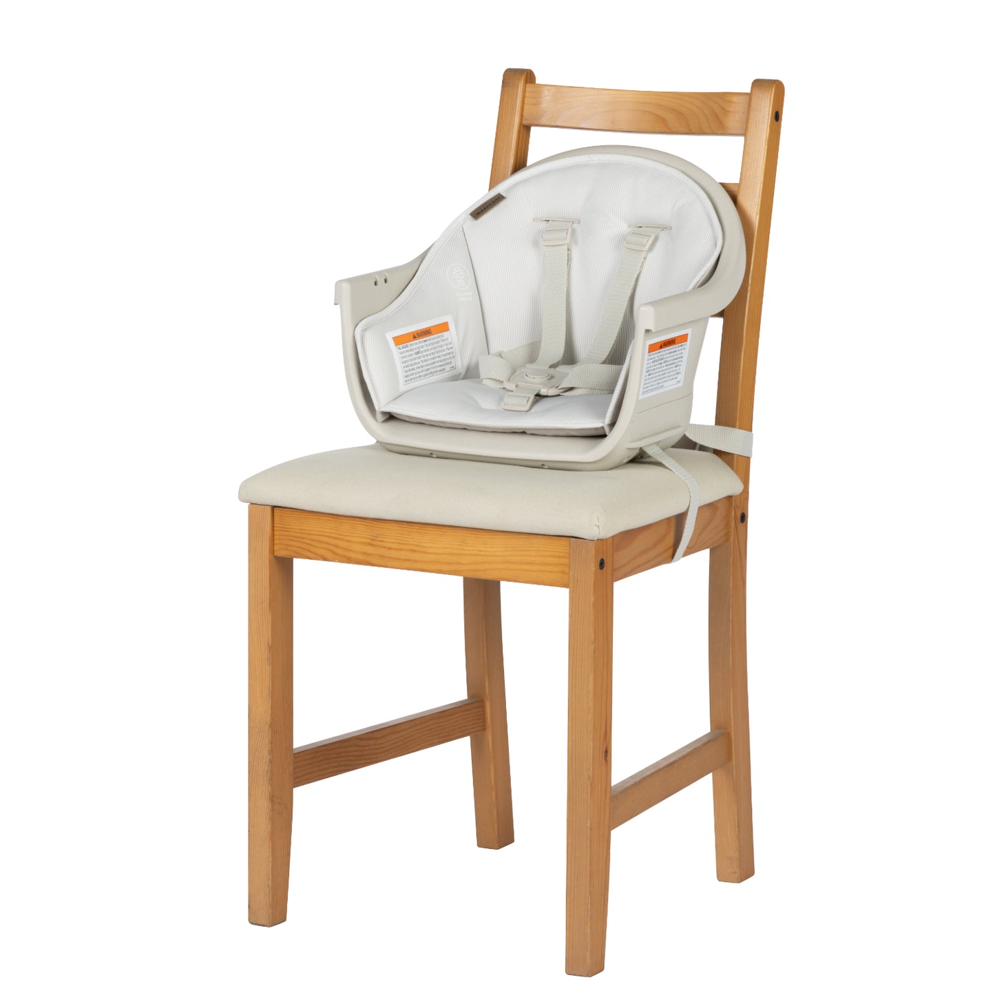 Silla de comer blanca modelo MAXI COSI en silla de madera, ideal para bebés