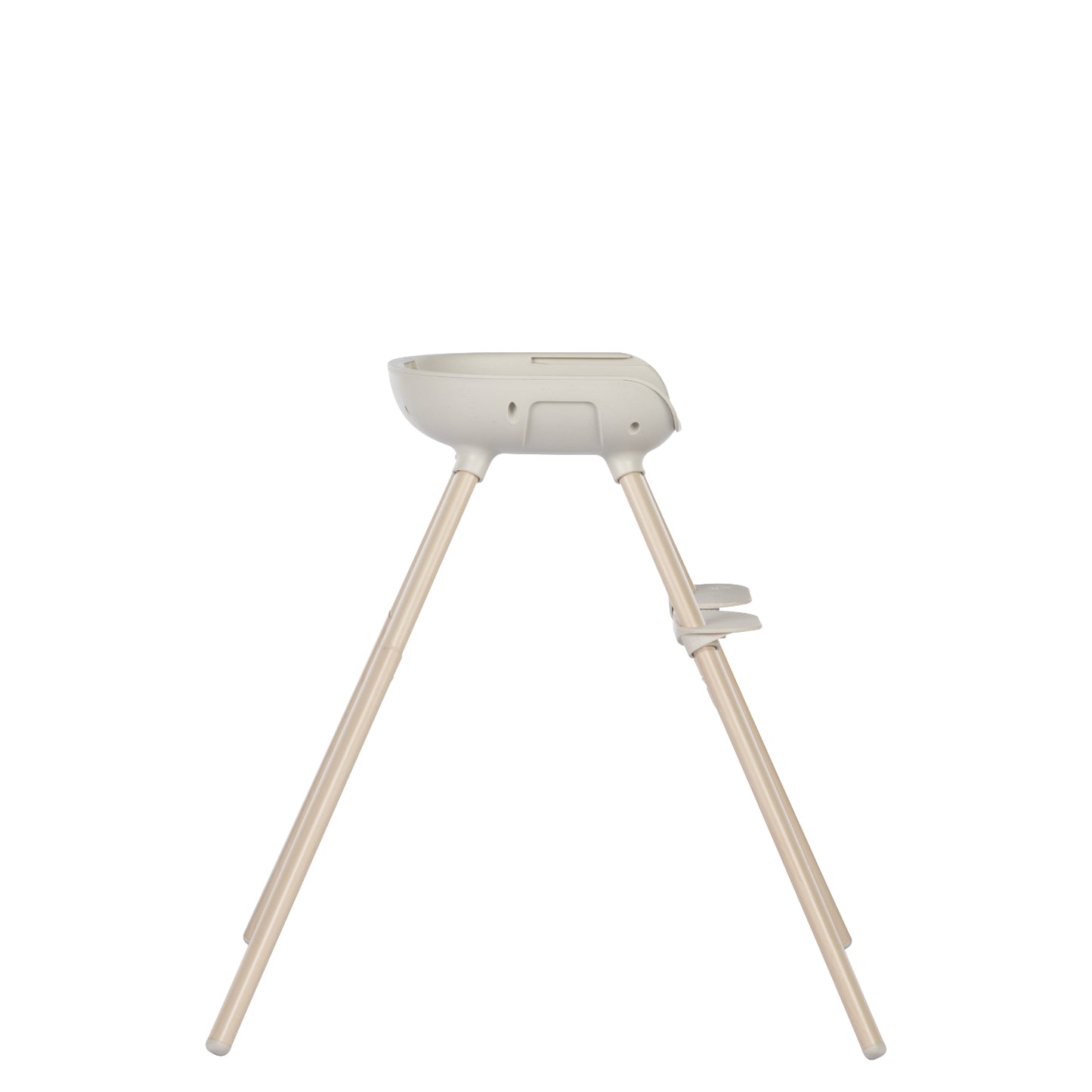 Silla de comer blanca lateral con patas de madera, ideal para bebés