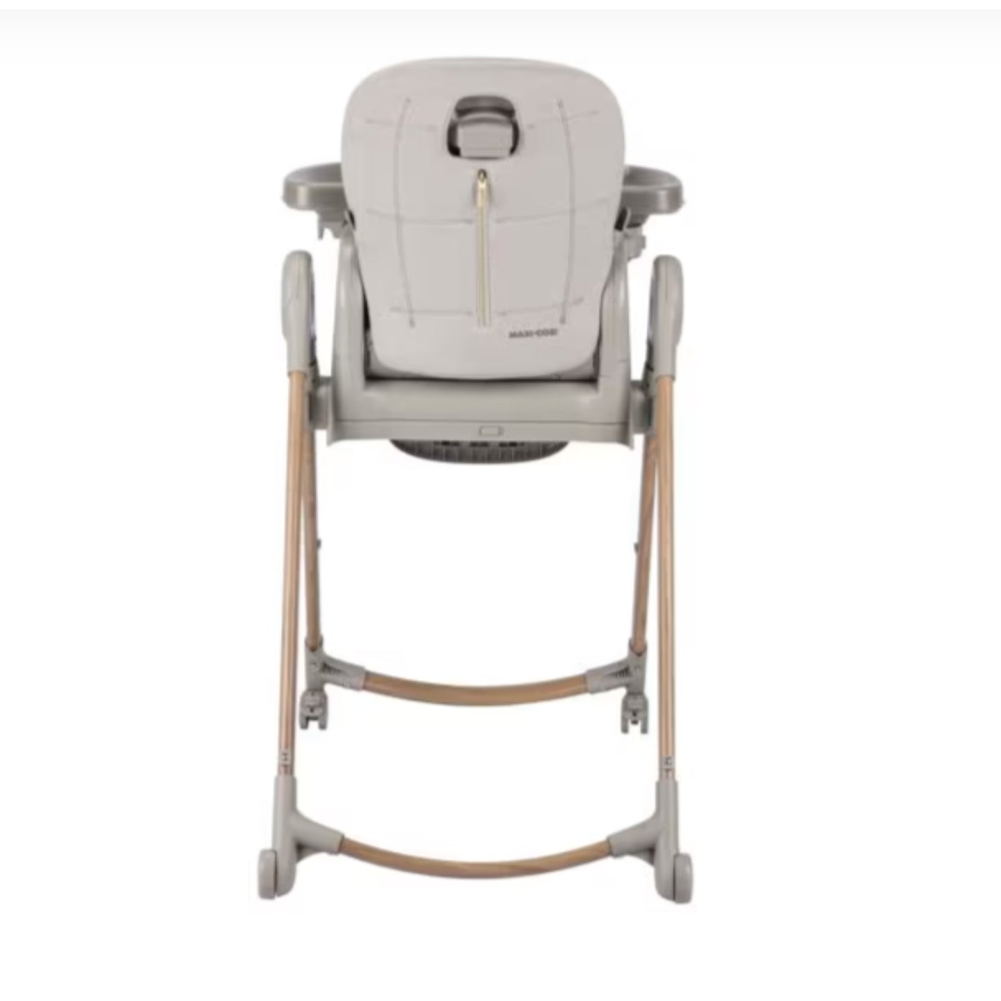Silla de comer gris claro, vista trasera, ideal para la alimentación de bebés