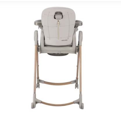 Silla de comer gris claro, vista trasera, ideal para la alimentación de bebés
