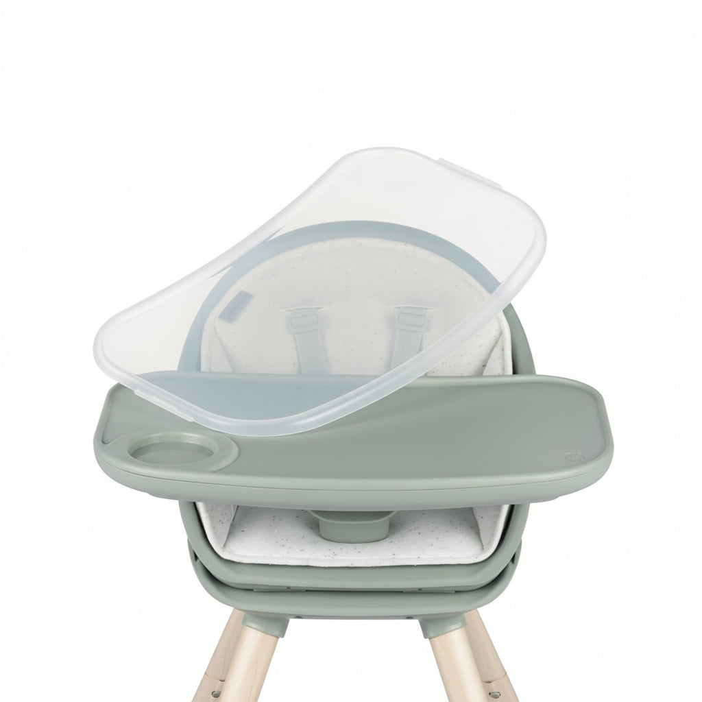 Silla de comer Maxi Cosi gris con bandeja extraíble vista frontal