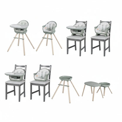 Silla de comer MAXI COSI gris y verde, diferentes posiciones para facilitar la alimentación