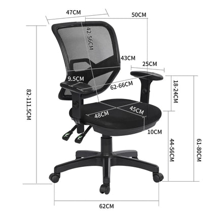 Silla de escritorio con respaldo de malla en color negro, ajustable y con ruedas para mayor comodidad