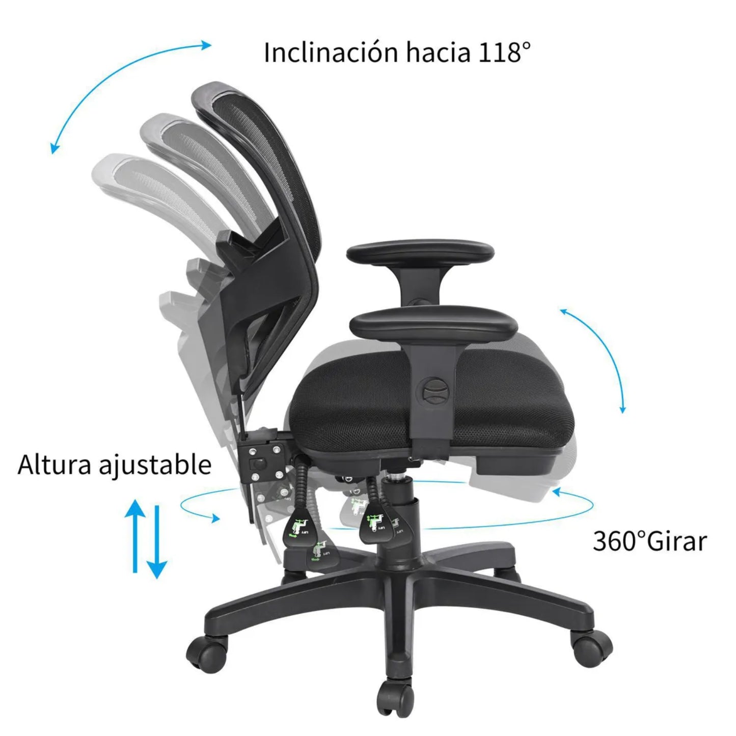 Silla de escritorio con respaldo de malla, inclinación ajustable y altura regulable para mayor comodidad