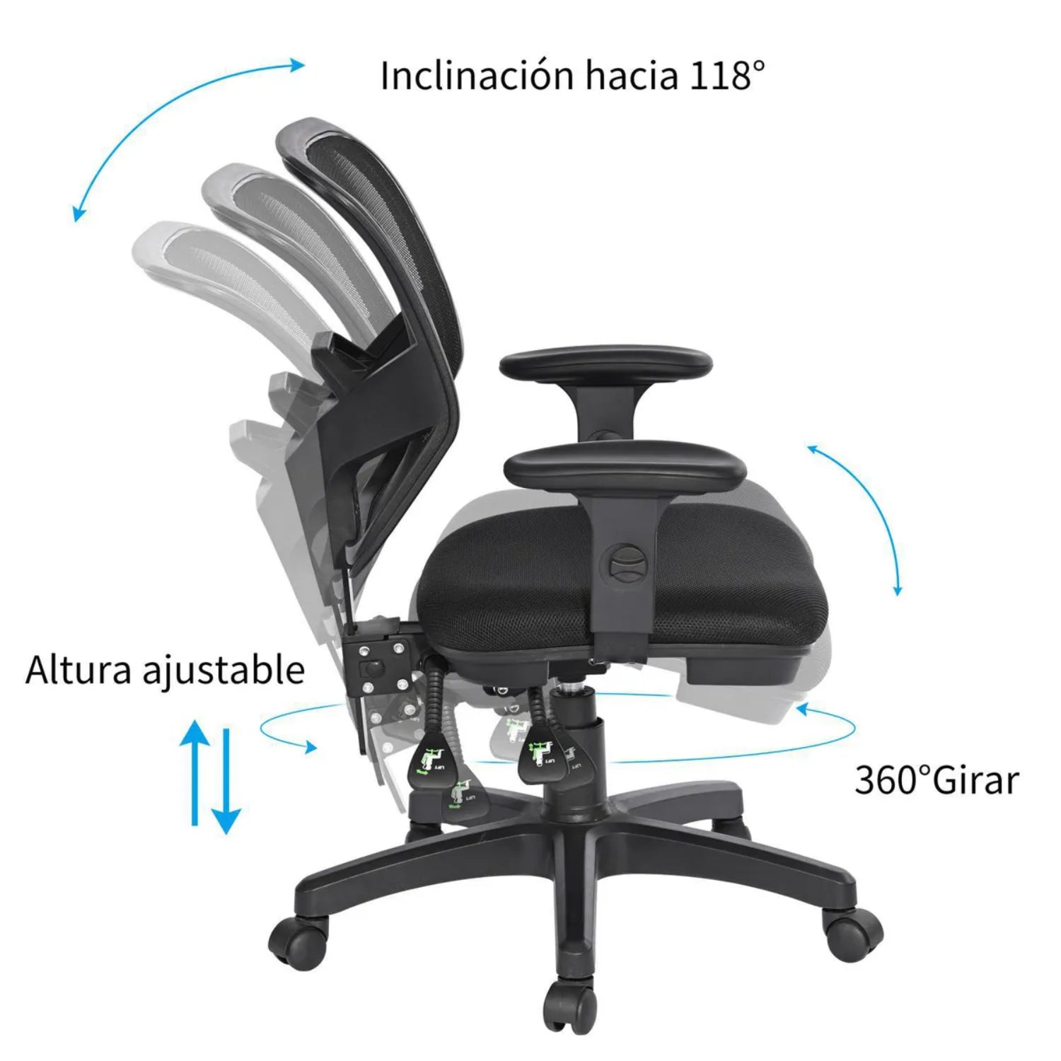 Silla de escritorio con respaldo de malla, inclinación ajustable y altura regulable para mayor comodidad