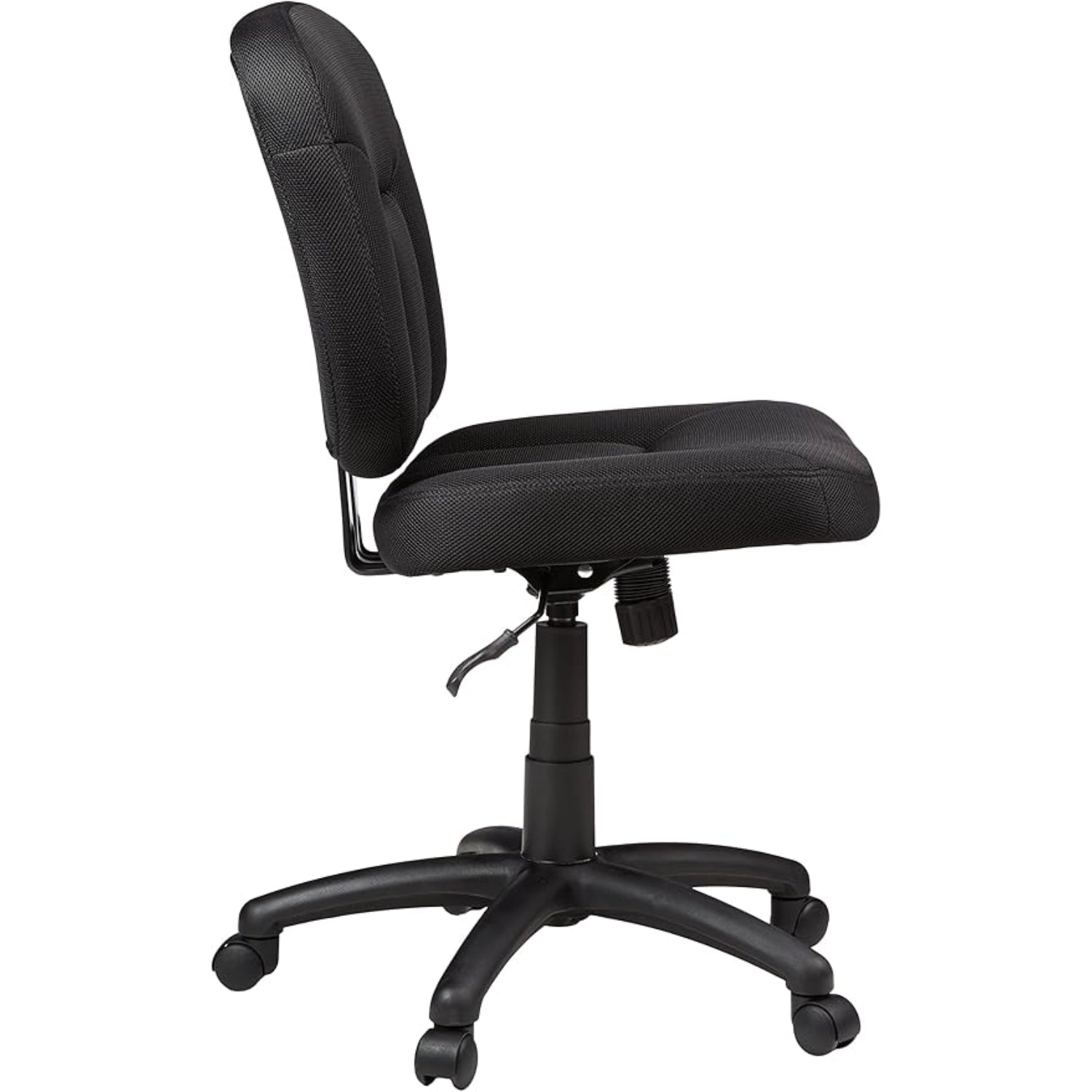 silla de oficina sin brazos, negra, lateral, ideal para oficina