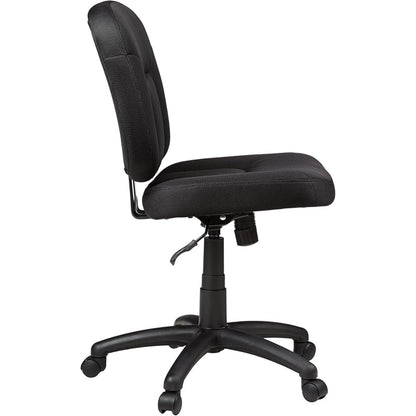 silla de oficina sin brazos, negra, lateral, ideal para oficina
