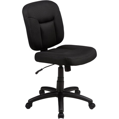 Silla de oficina sin brazos negra, vista lateral, perfecta para trabajo en casa