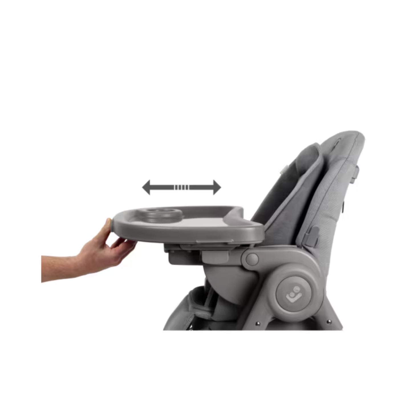 Silla gris de MAXI COSI con bandeja ajustable vista lateral