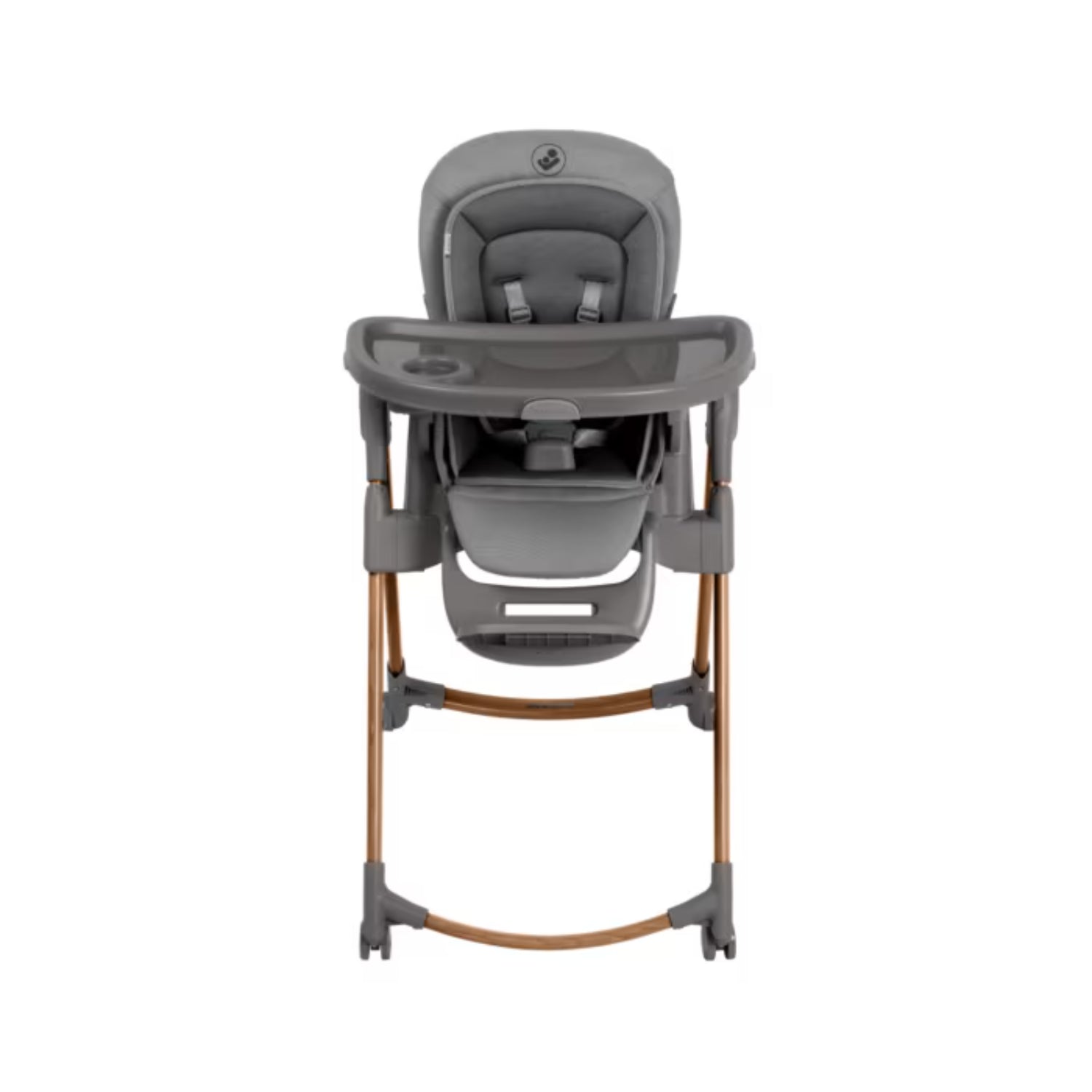 Silla alta gris de MAXI COSI vista frontal en un ambiente moderno