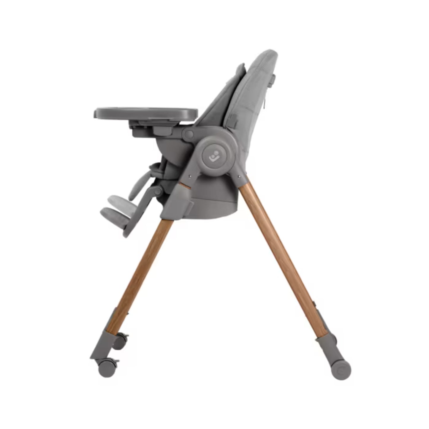 Silla gris MAXI COSI de alimentación lateral con patas de madera