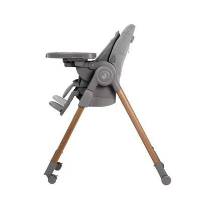 Silla gris MAXI COSI de alimentación lateral con patas de madera