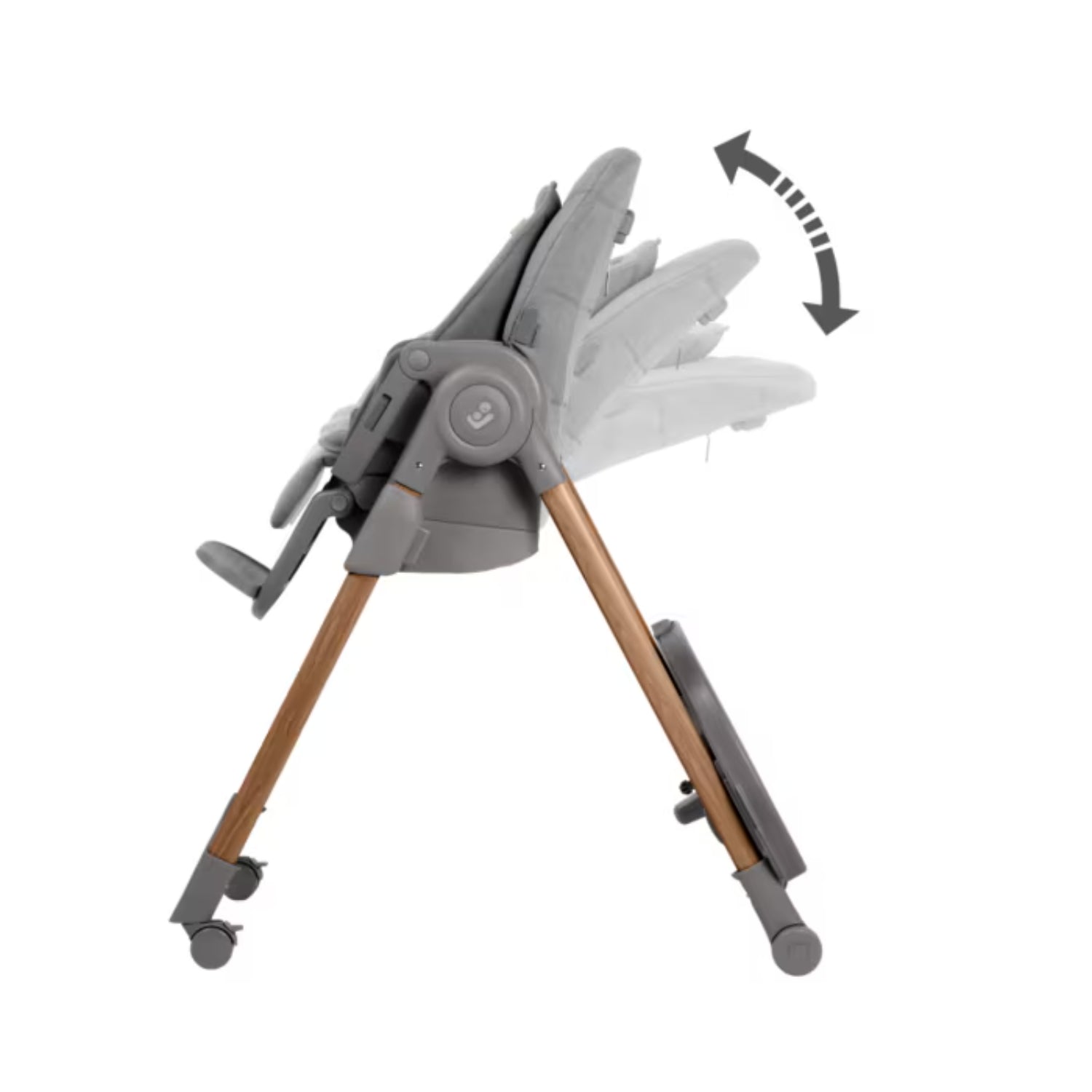 Silla gris MAXI COSI vista lateral con respaldo ajustable en cocina