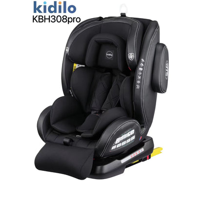 Silla de auto Kidilo negra, vista lateral, ideal para la seguridad infantil