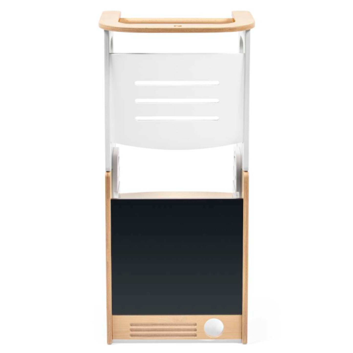 Silla blanca y madera, vista frontal, diseño moderno para hogar