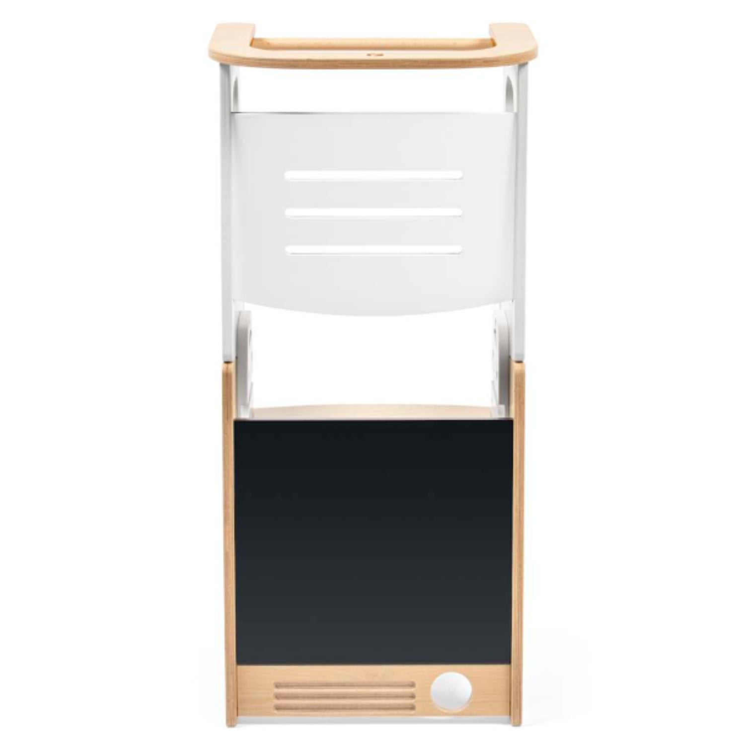 Silla blanca y madera, vista frontal, diseño moderno para hogar