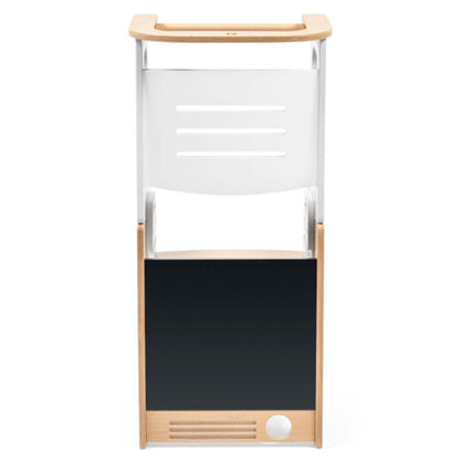 Silla blanca y madera, vista frontal, diseño moderno para hogar