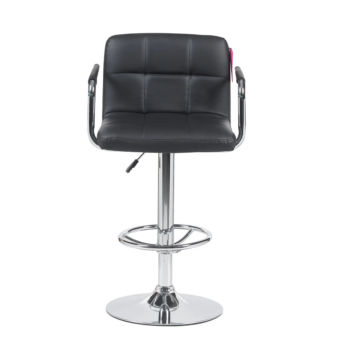 Silla para bar con brazos negra en cuero sintético con base cromada ajustable en altura