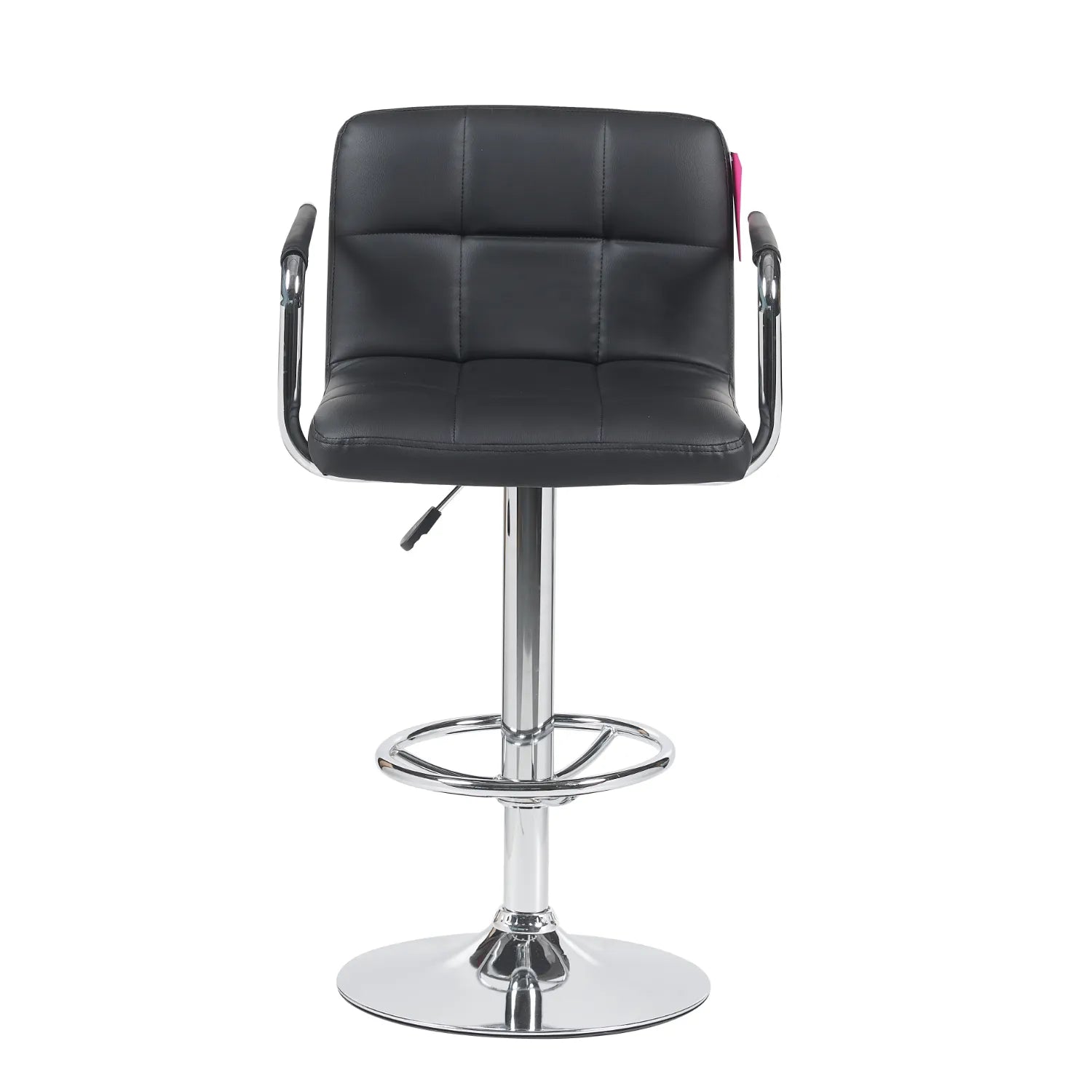 Silla para bar con brazos negra en cuero sintético con base cromada ajustable en altura