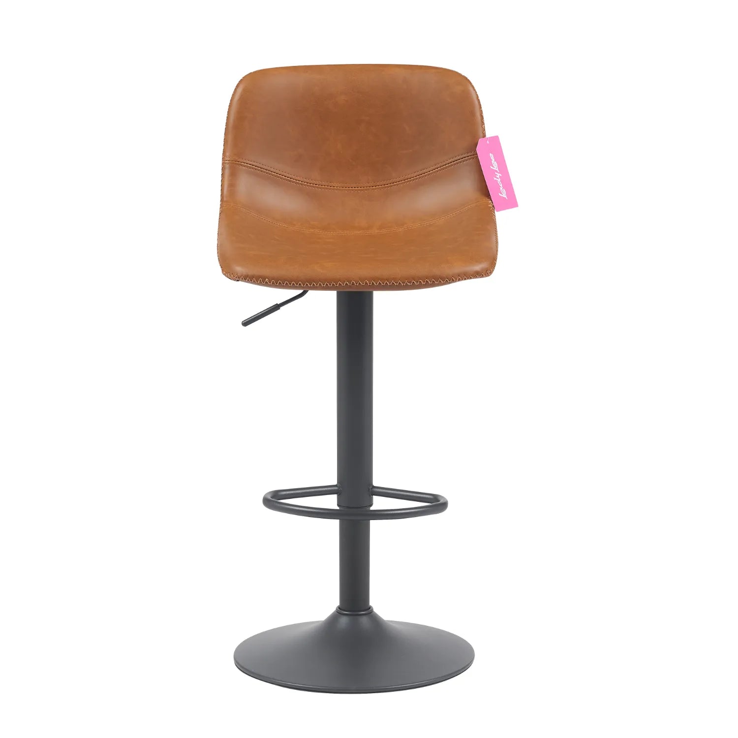 Silla para bar moderna con asiento de cuero marrón y base metálica negra ajustable