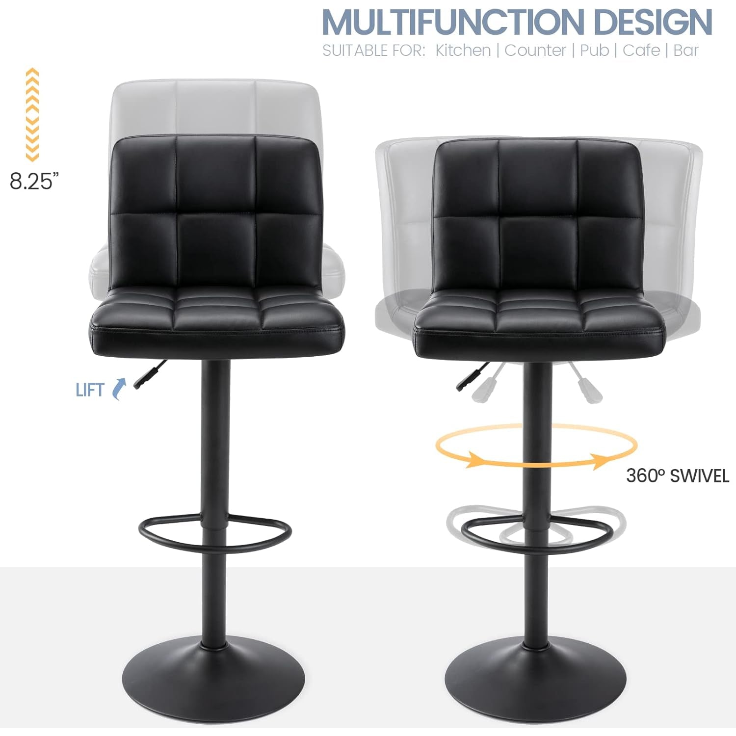 silla para bar negra giratoria con diseño moderno y altura ajustable
